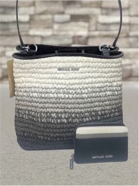 Michael Kors Pratt Ombré Woven Tote Bag & Matching Wallet Black White Gray